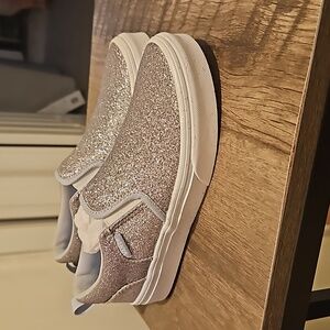 Girls silver glitter vans